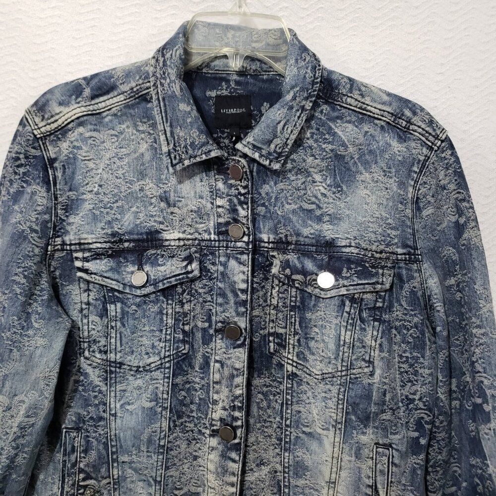 Liverpool Jeans Company Denim Distressed Blue Acid Wash Women's Jacket L - Picture 2 of 16